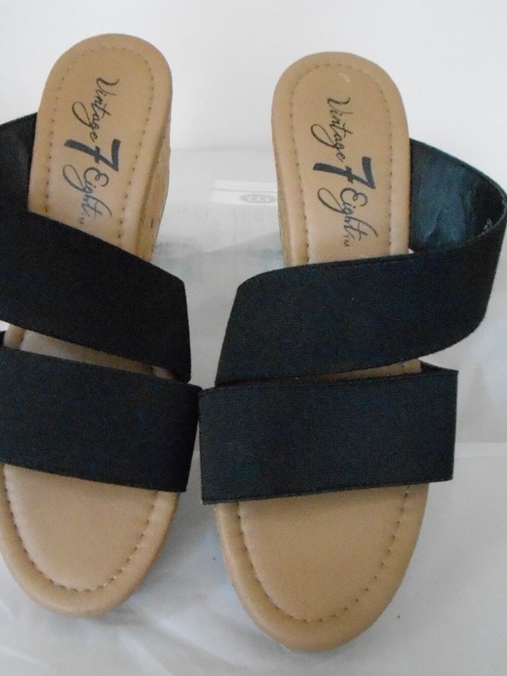Vintage 7 Eight Delilah Black Slip On Wedge Platform 2.75" Heel Shoes Size-8M